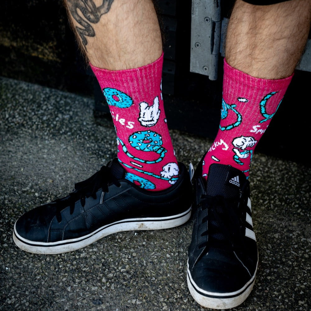 Pink Skulls n' Donuts Pink & Blue Socks image 1