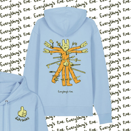 Everything's Fine Unisex Blue Organic Cotton Hoodie