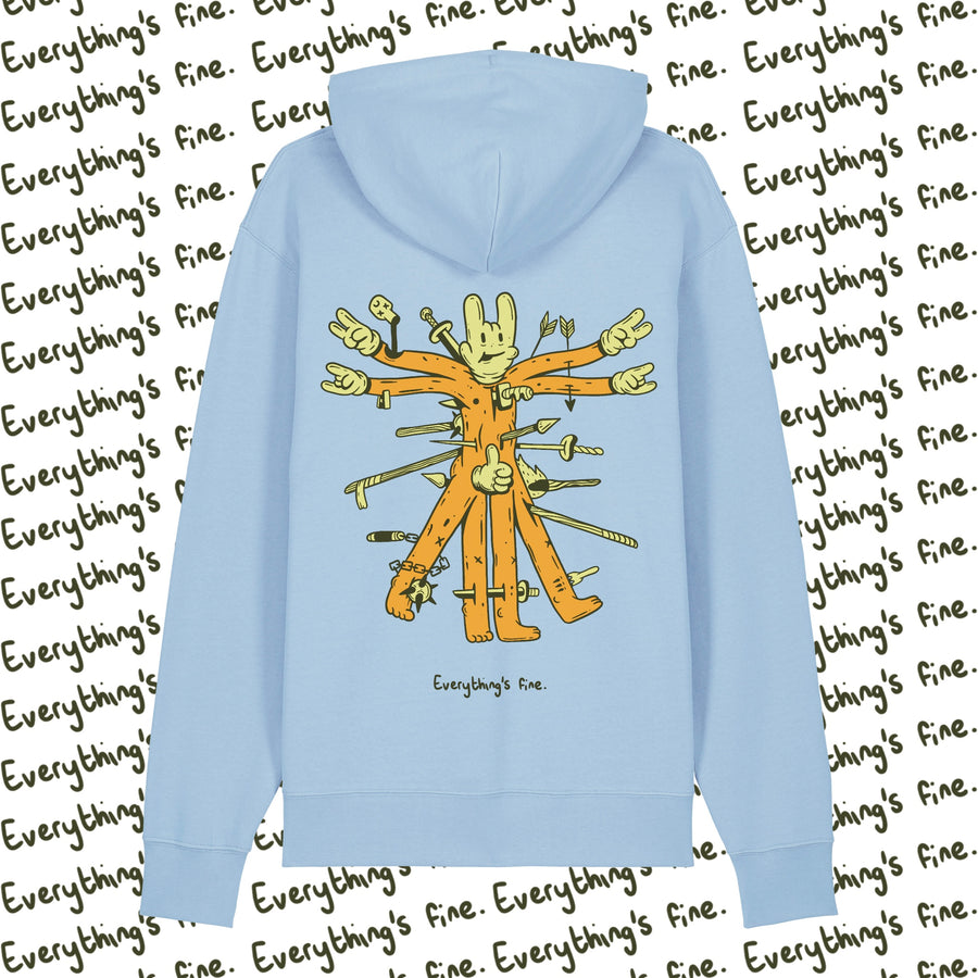 Everything's Fine Unisex Blue Organic Cotton Hoodie