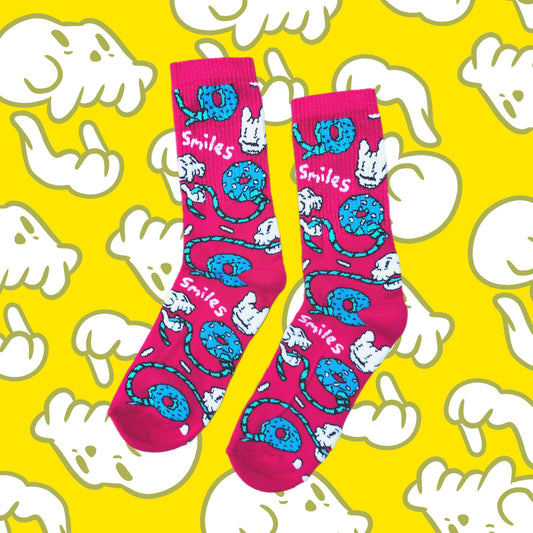 Pink Skulls n' Donuts Pink & Blue Socks