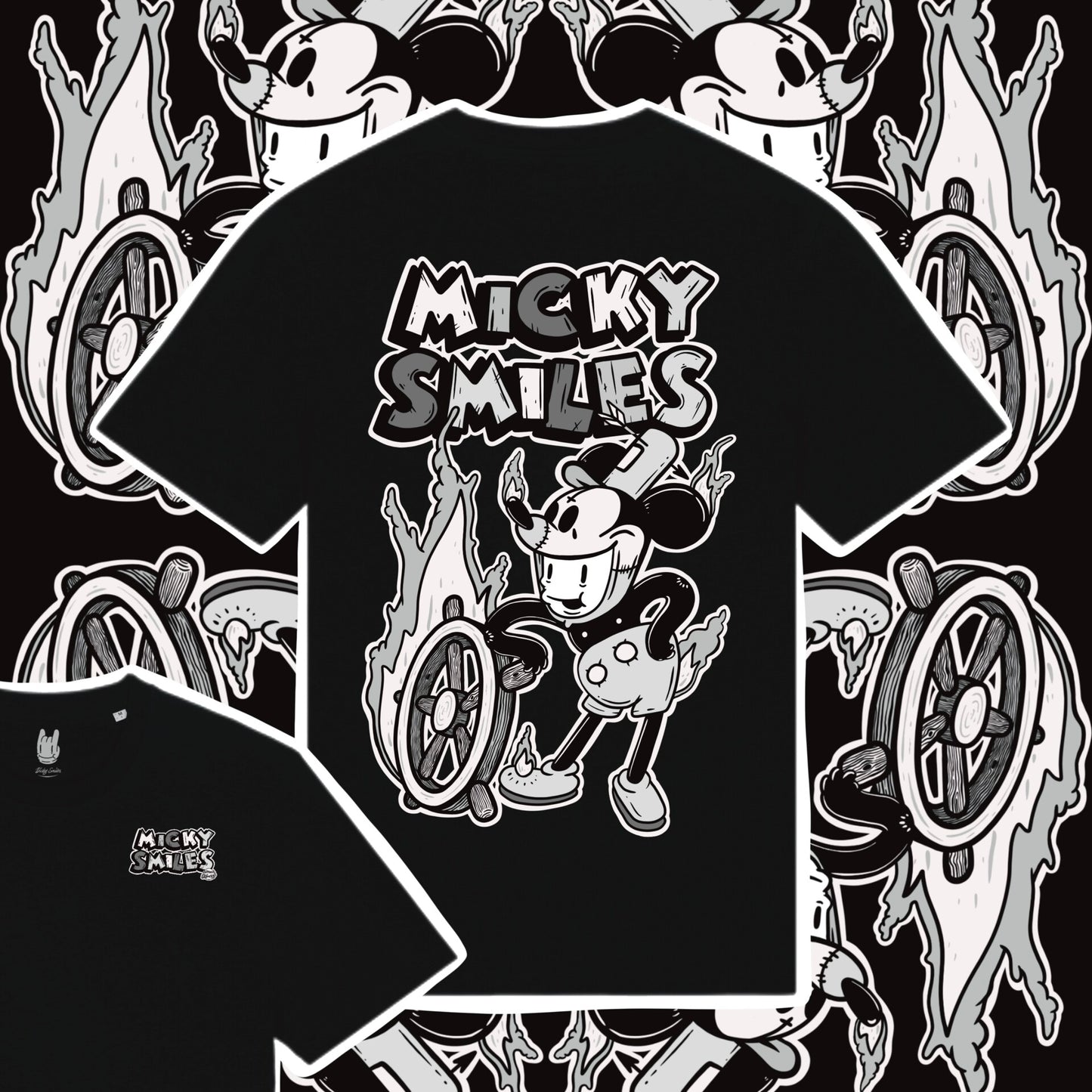 Micky Smiles Black Unisex Organic T-Shirt image 2