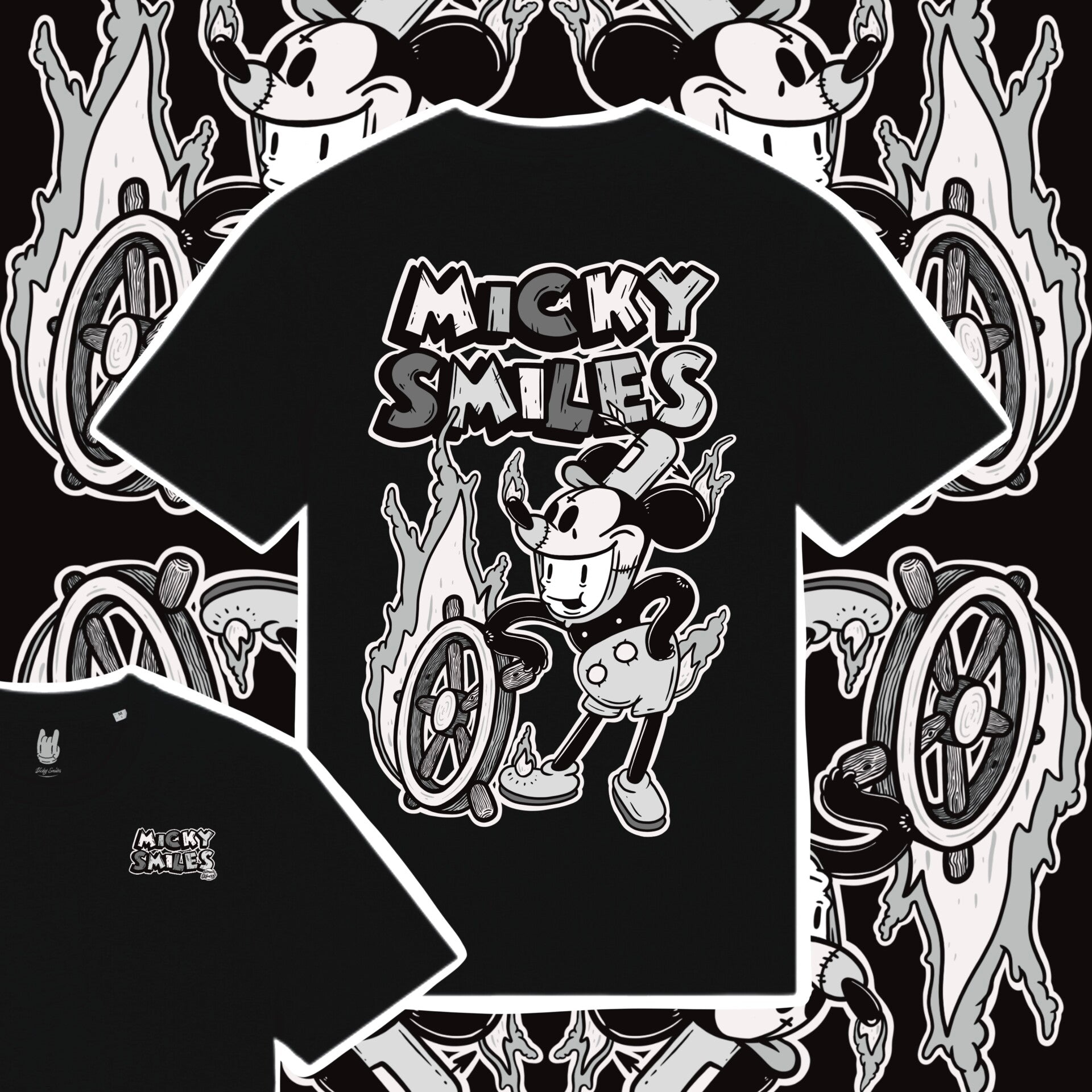 Micky Smiles Black Unisex Organic T-Shirt image 2