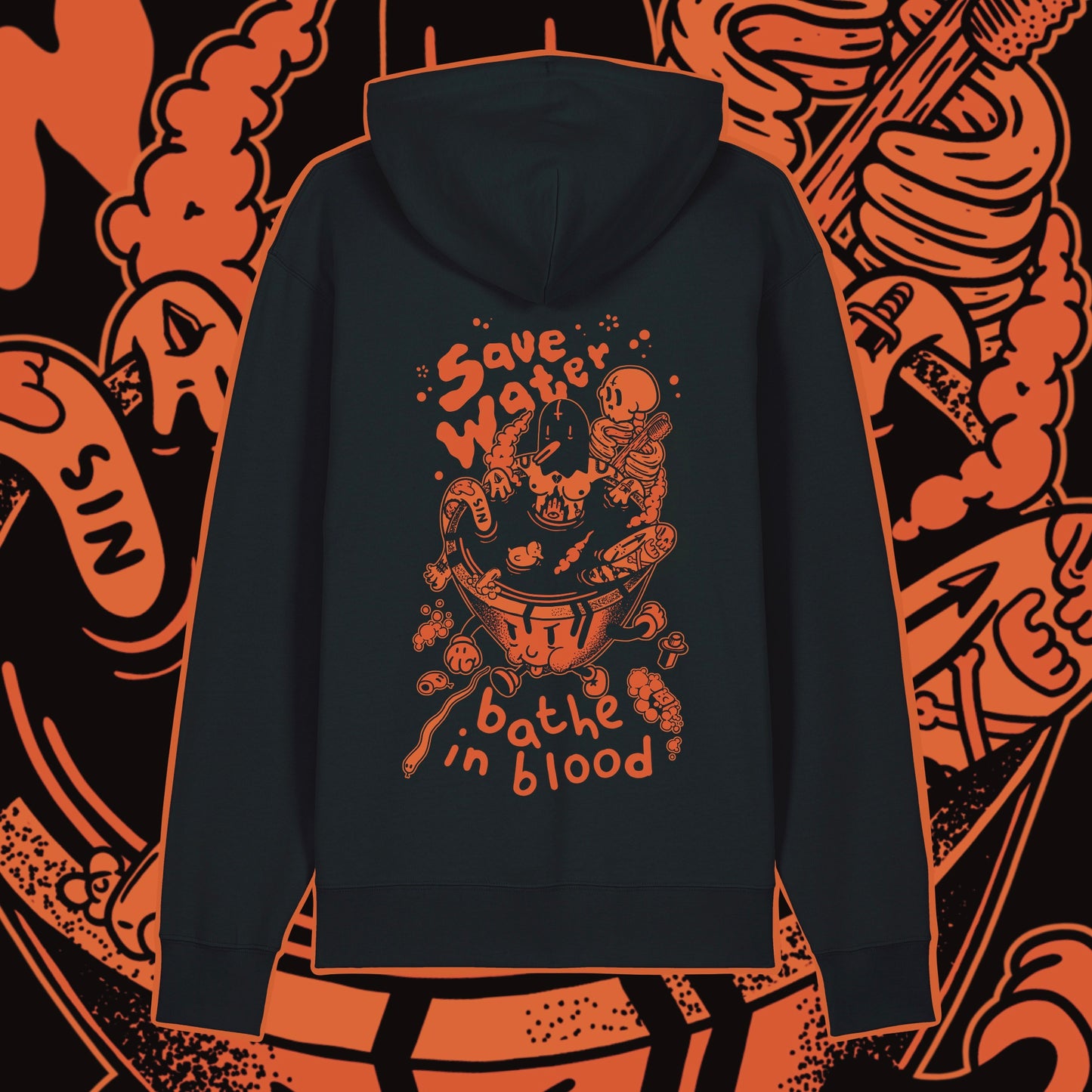 Bathe In Blood Black Unisex Organic Cotton Hoodie