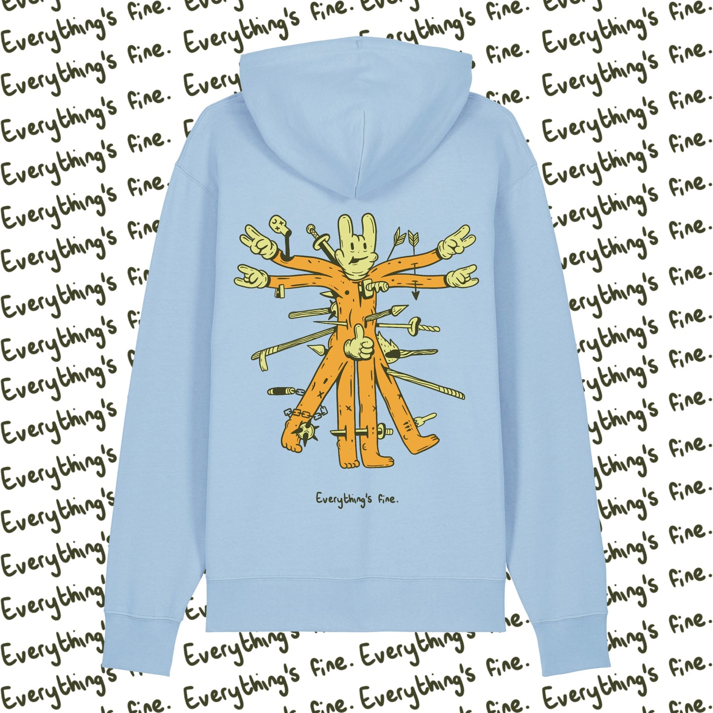 Everything's Fine Unisex Blue Organic Cotton Hoodie