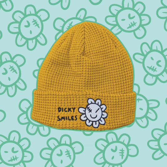 Mustard Happy Flower Beanie