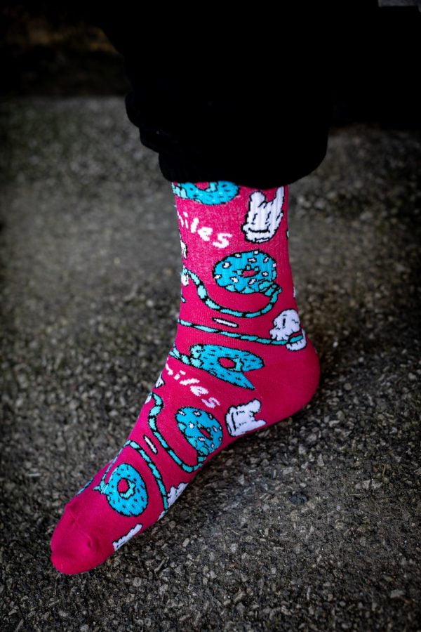 Pink Skulls n' Donuts Pink & Blue Socks