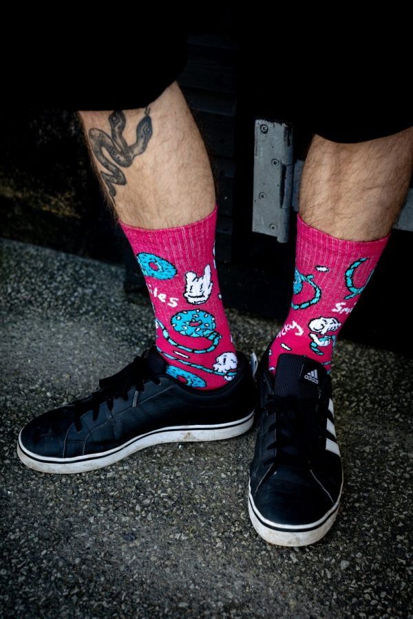 Pink Skulls n' Donuts Pink & Blue Socks - Image 2
