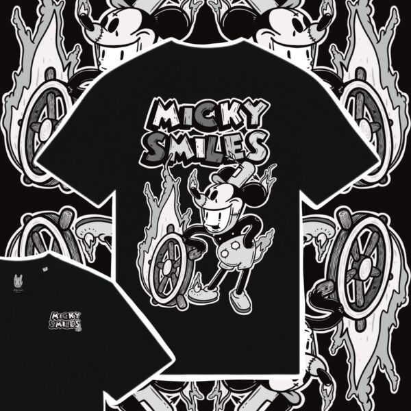 Micky Smiles Black Unisex Organic T-Shirt - Image 3