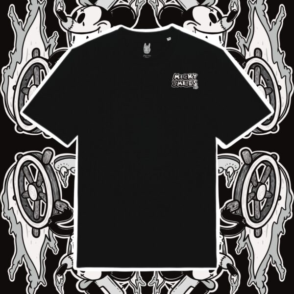 Micky Smiles Black Unisex Organic T-Shirt - Image 2