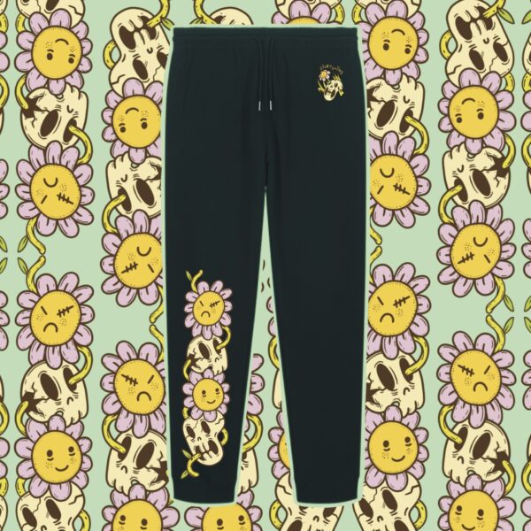 Dicky Smiles Black Skulls & Flowers Joggers